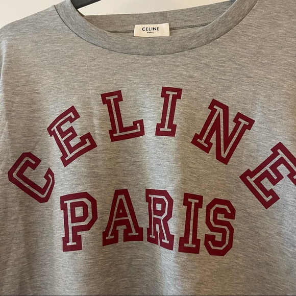 NWT Celine S Cropped Jersey T-Shirt Grey/Burgundy - Picture 4 of 10